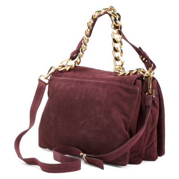 VIOLA CASTELLANI Made In Italy Suede Large Flap Over Shoulder Bag With Chain - Picture 4 of 4